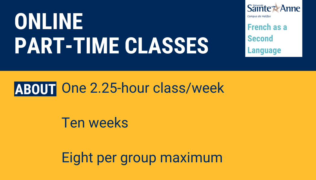 Online part-time classes. One 2.25 hour class per week online. Ten week session. Eight students per group maximum.